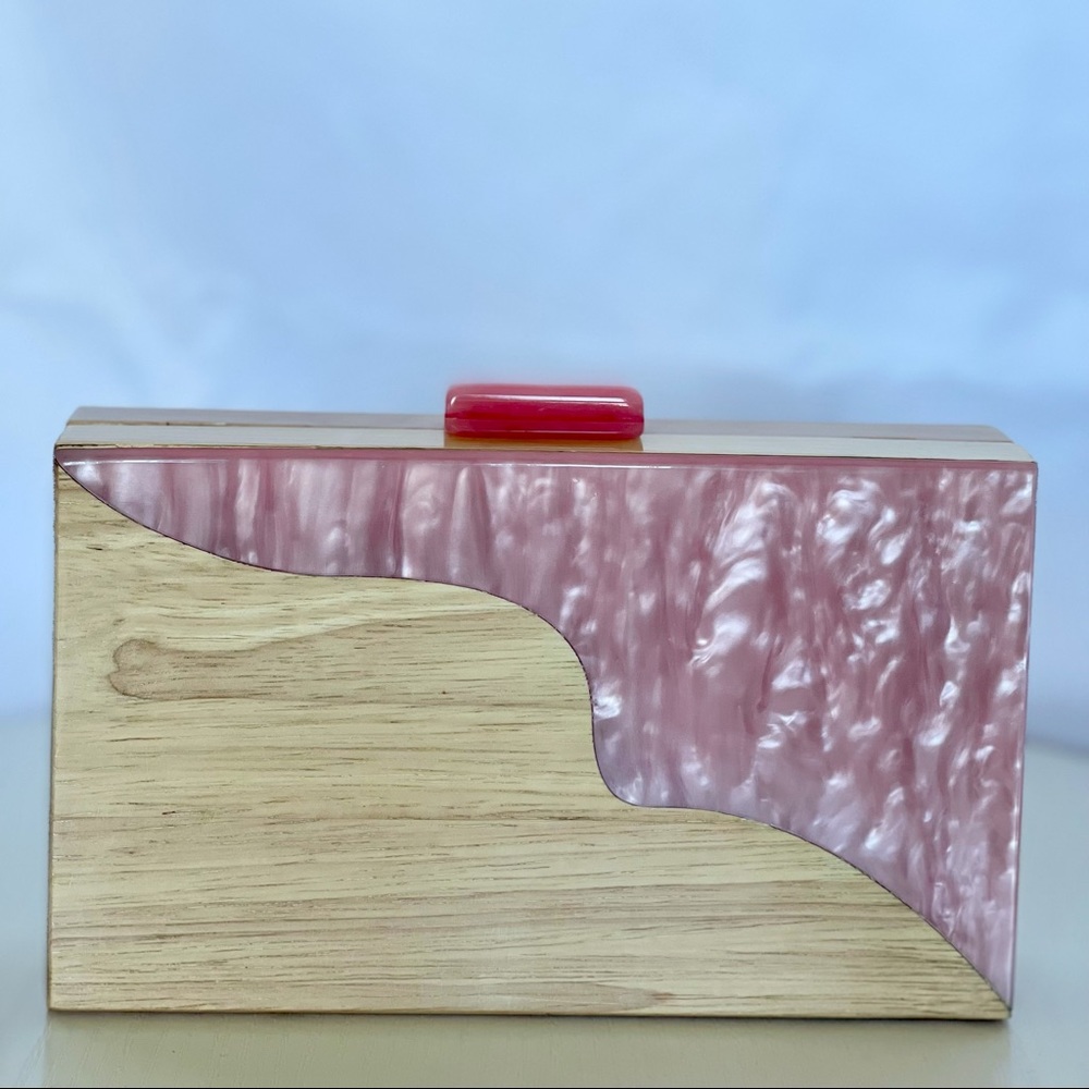 Wooden clutch with pink acrylic accent